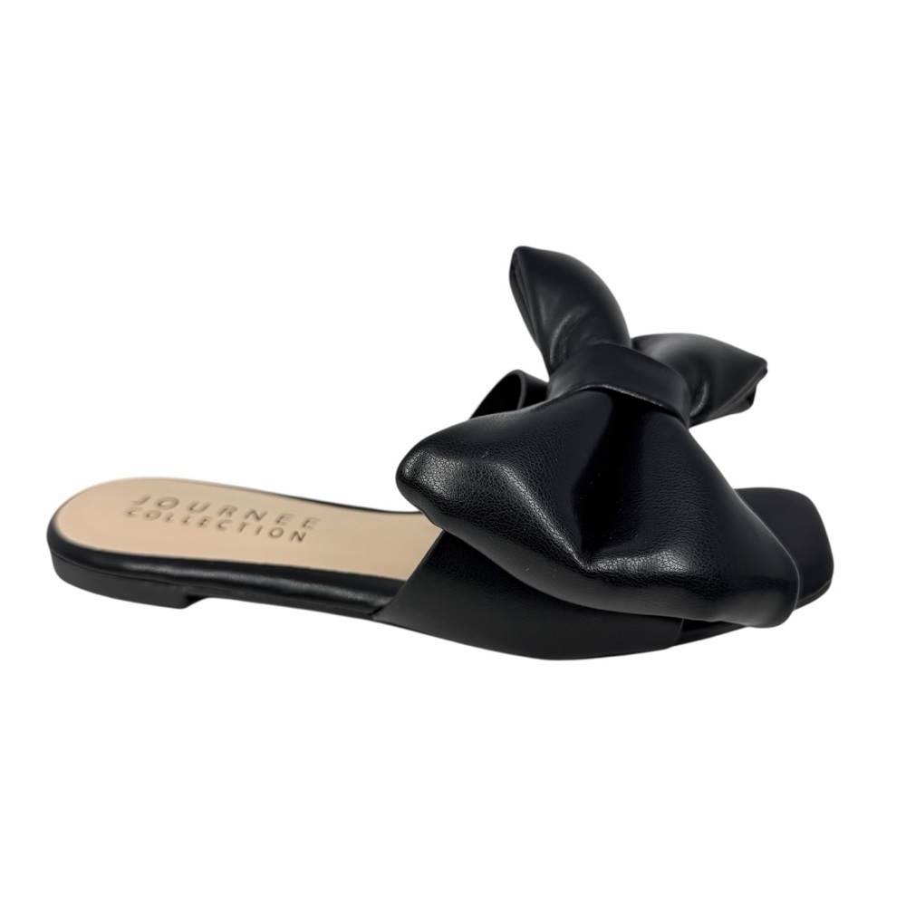Journee Collection Women's Fayre Oversized Bow Flat Sandals Black Size 5.5